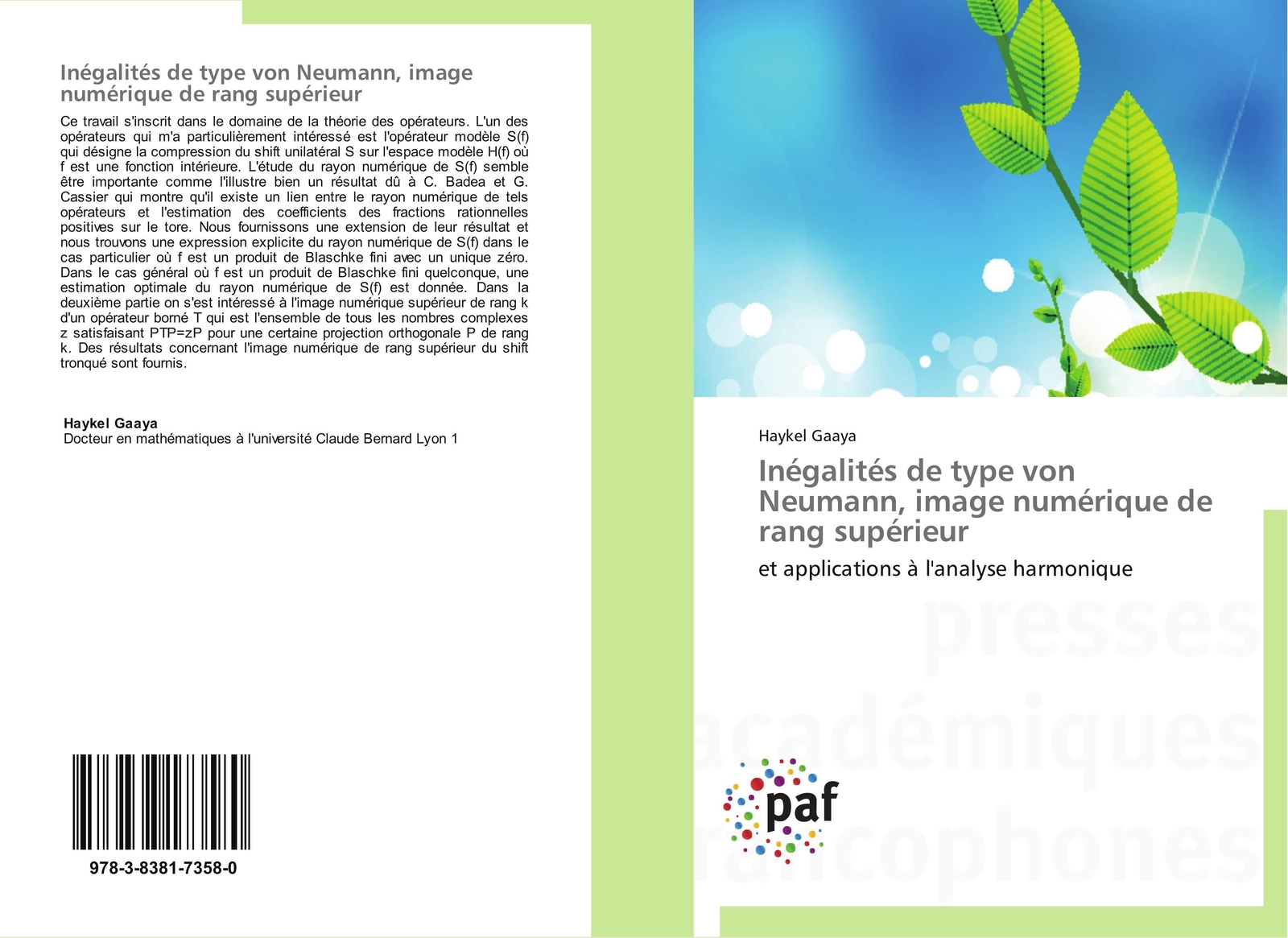 Haykel Gaaya | Inégalités De Type Von Neumann, Image Numérique De Rang