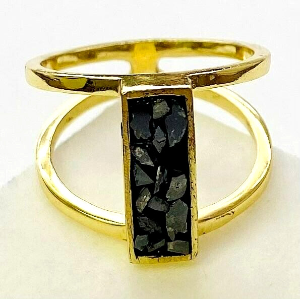 HSN Joya 14K Yellow Gold Over Sterling Black Deco Crushed Diamond Ring Size 6
