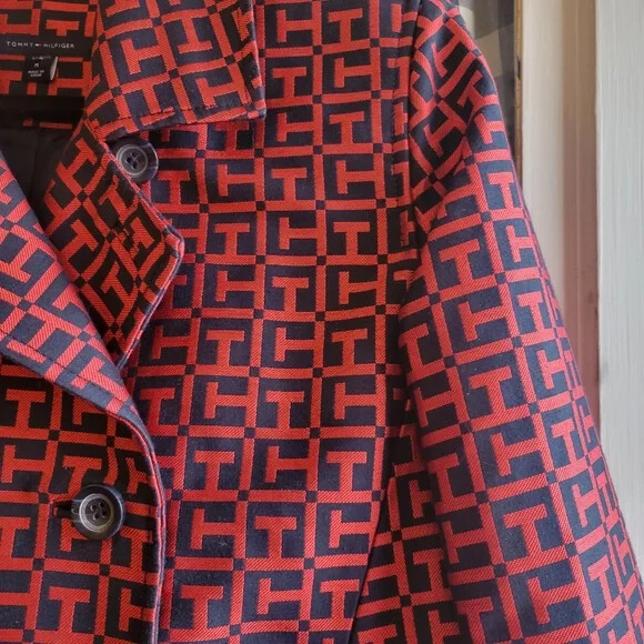 Tommy Hilfiger Women's Red Blue Print Double Breasted Jacket Size Medium thumbnail 4
