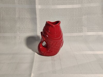 Bistro Brights Red Stoneware 4 1/2'' Small Fish Pitcher Vase