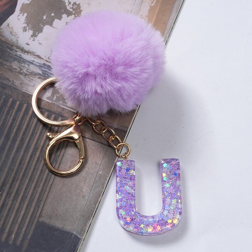 Purple Hairball 26 Letters A-Z Resin Keychain 26 Initials Pendant Keyring Decor - Picture 32 of 37