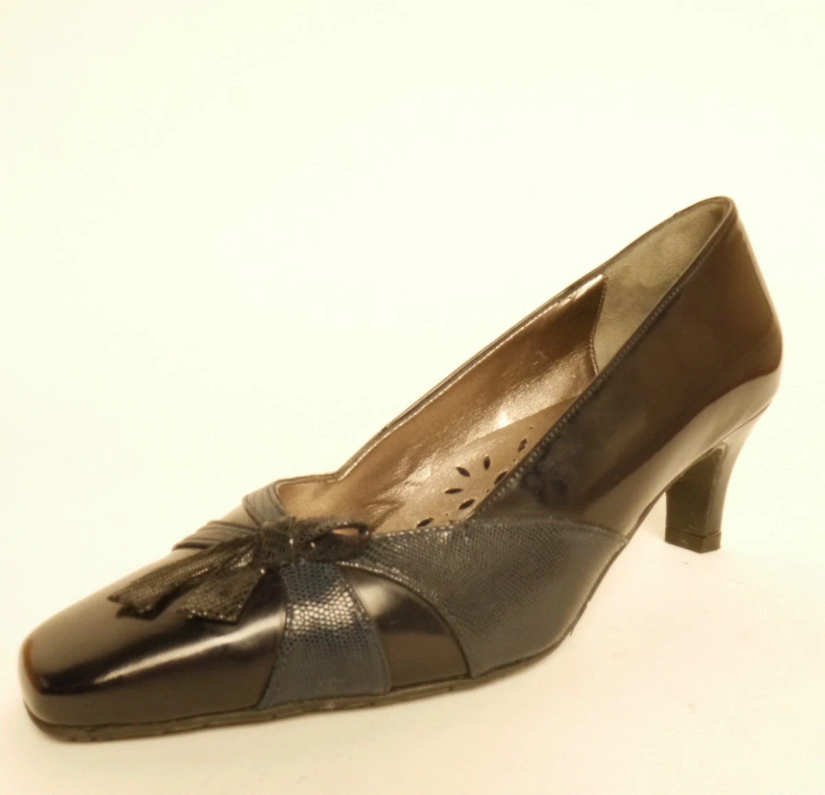 Van Dal Nicolet Court Shoes Navy Patent Lizard Print Detail EE Fit