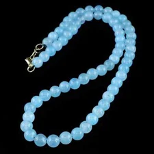 NATURAL UNTREATED BLUE CHALCEDONY ROUND SHAPE BEADS NECKLACE