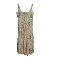 Lauren Ralph Lauren Linen Maxi Dress Size 10 Floral Ivory Gold Sleeveless