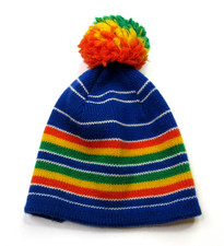 Vintage 70s Wigwam Mills Winter Hat Virgin Wool Beanie Toboggan Bobble Striped