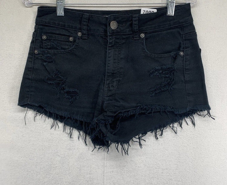 American Eagle Shorts Womens 6 Black High Waist Cutoff Distressed Festival Denim