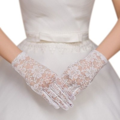 Lace Gloves Elegant Short Courtesy Summer Wrist Length Short Floral White Mitten