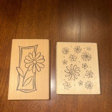 2-Wooden Rubber Stamps - Flowers Abstract Daisy A Bunch Of Little Daisies