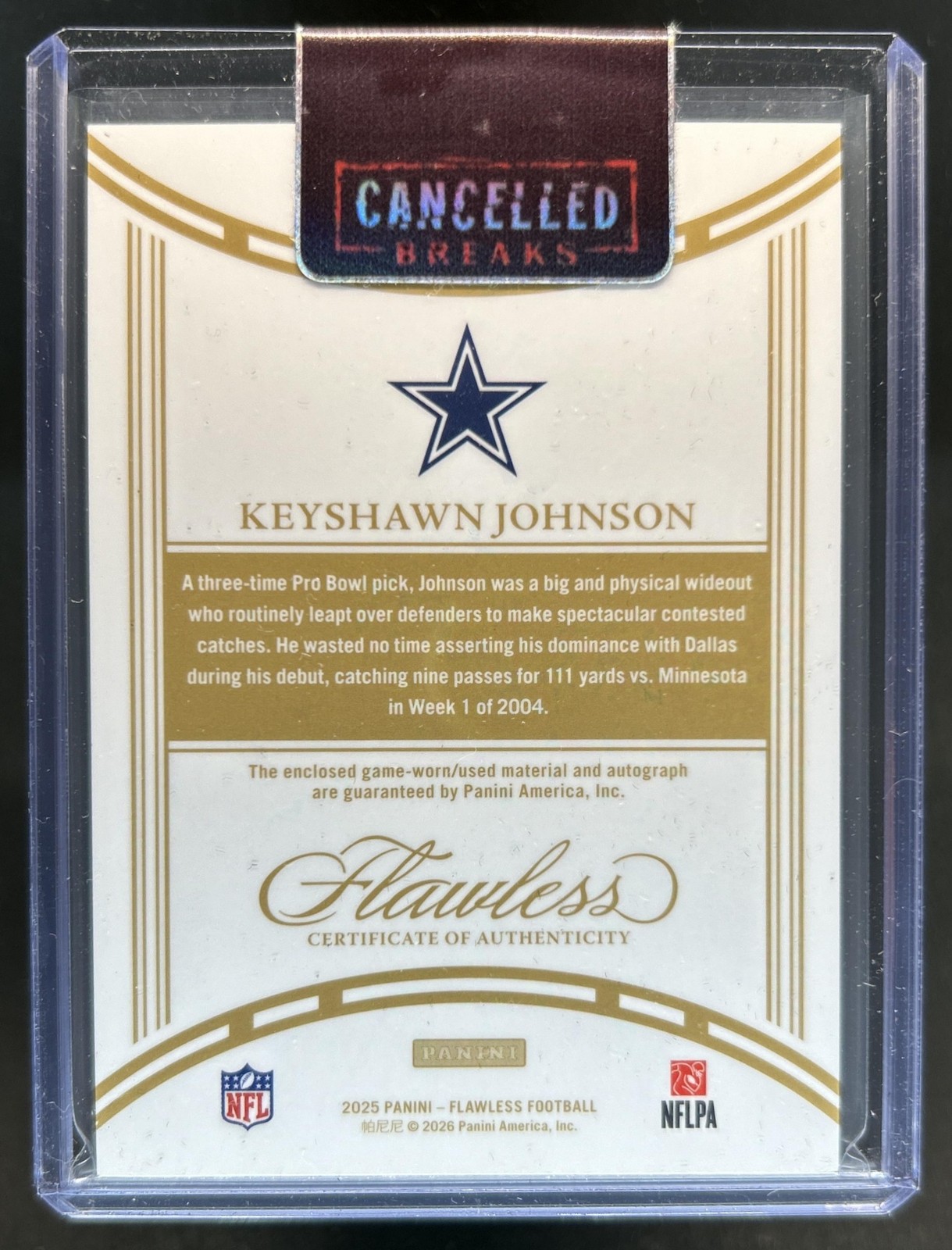 2025 Flawless Keyshawn Johnson Game Used Signatures Jersey Ruby Auto #/20 view 2