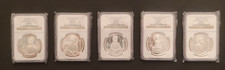 1995-1999 1 Oz Silver Coins (5), China 10 Yuan Guanyin, NGC MS-68 and -69