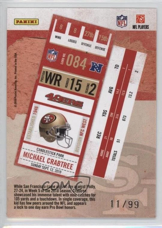2010 Playoff Contenders Playoff Ticket /99 Michael Crabtree #084 - Image 2 of 2
