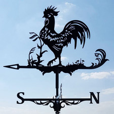 Stainless Steel Weather Vane Retro Rooster Weathervanes Garden Chicken Stake Wea