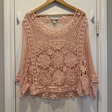 Sundance Crochet Top Women’s Large Pink Blouse Boho Festival Coachella Western 