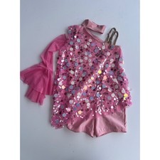 A Wish Come True Dance one Chance Costume Pink Sequins One Sleeve Leotard Girls
