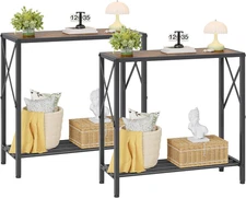 2 Pack Console Table, 2 Tier Small Hallway Table, Narrow Sofa Table for Entryway