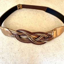 Chico  s Braided Stretch Belt Metallic Gold Bronze Brown Boho Size Medium