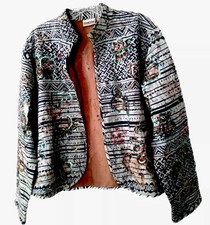 Chico's Jacket 2 Tribal Ethnic Boho Hippie Linen Cotton Beads Sequins Open Front