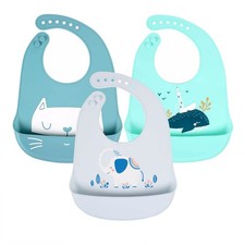 Silicone Feeding Bibs 3 PCS Adjustable Waterproof Bibs for Baby Toddler