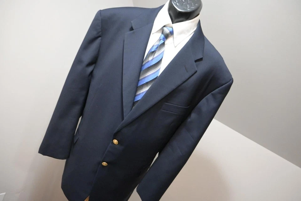 Blazer Chaqueta Deportiva Hickey Freeman 100% Lana Azul Marino Dorado Botón Para Hombre Talla 50 R Foto 4 de 4
