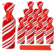 100Pcs Christmas Wine Bottle Gift Bag with Pull Bow Red White Stripe Wine Cel