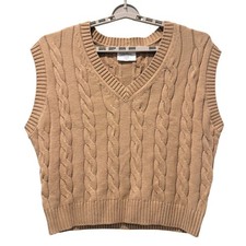Walter Hagen Clubhouse Womens Cable Knit V Neck Sleeveless Sweater Vest Tan XXL