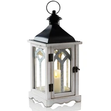 Homemory Rustic Christmas Farmhouse Lantern Decor, Wood & Metal 16'' Candle L...