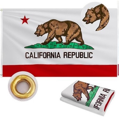 California Flag 3x5 FT Heavy Duty 210D Embroidered Bear Star W/ 2 Brass Grommets