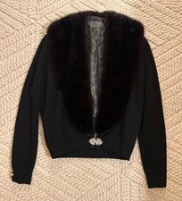 1950s Bernhard Altmann Black 100 Cashmere Mink Collar Cardigan Size XS/Small