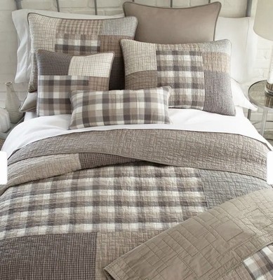 Donna Sharp Smoky Square Taupe Ivory Patchwork King 3 Pc Quilt Set Cp @ $392