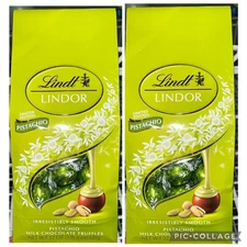 2 BAGS OF LINDT LINDOR Chocolate Truffles Pistachio Cream Filling Candy