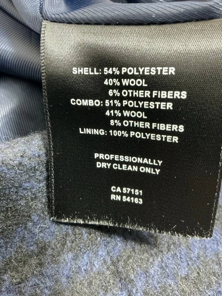 Womans Ellen Tracy Midi Length Overcoat Size 12 Blue Plaid Lined Button Up - Image 4 of 4