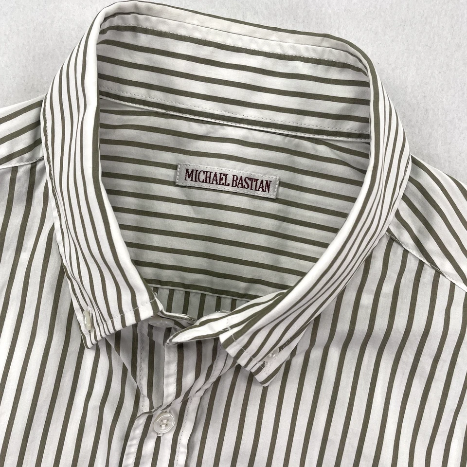 Camisa Michael Bastian Para Hombre 15.5 39 Blanco Verde Rayas Abotonada Italia Lujo Foto 4 de 4