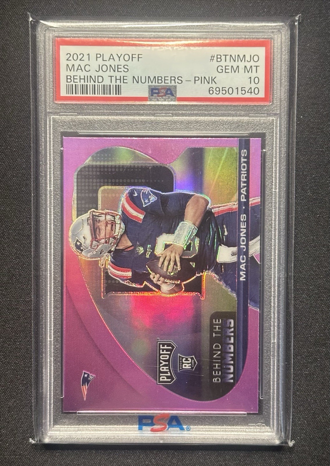 Mac Jones Panini Playoff Behind the Numbers #BTNMJO Pink