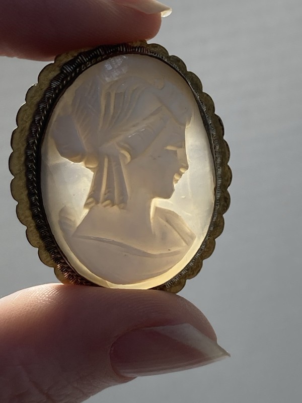 Vintage Carved Shell Cameo Brooch Pendant Pin P800 Silver 