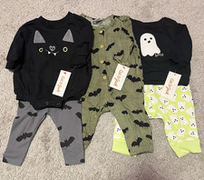 Cat Jack Halloween Bat Ghost Bodysuit Sweatshirt Pants Outfit Bundle 0-3M NWT