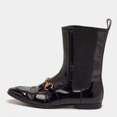 Gucci Horsebit Size 36 Black Patent Leather Ankle Length Boots
