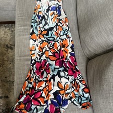 RALPH LAUREN Cream Orange Stretch Jersey Floral Fit Flare Dress Size 6 No Belt