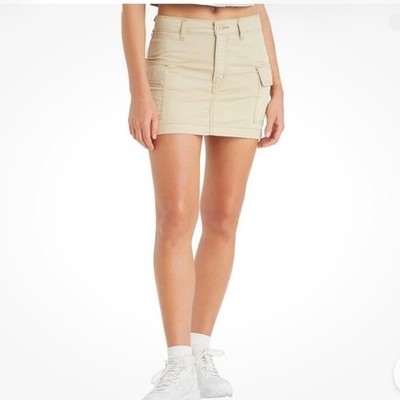 NWT Levis 94 Cargo Mini Micro Skirt 33 XL Khaki Denim Tan Beige New
