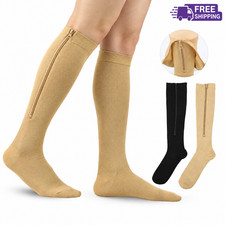 Zipper Compression Socks Women Men Closed Toe Knee High Varicose Veins Edema