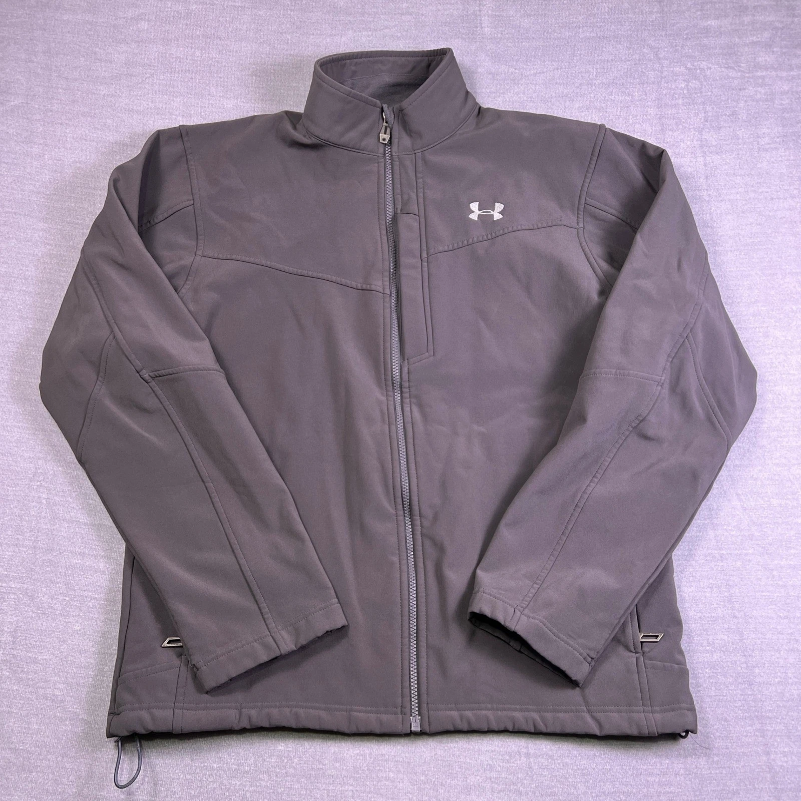 Under Armour Softshell Full Zip Mock Neck Jacket Mens Large Gray Polyester