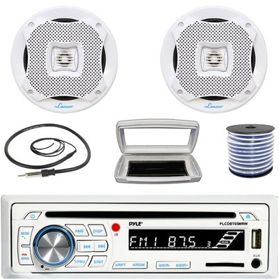 Pyle Single-DIN Bluetooth Marine CD Radio, 2x 6.5  400W Max Full-Range Speakers