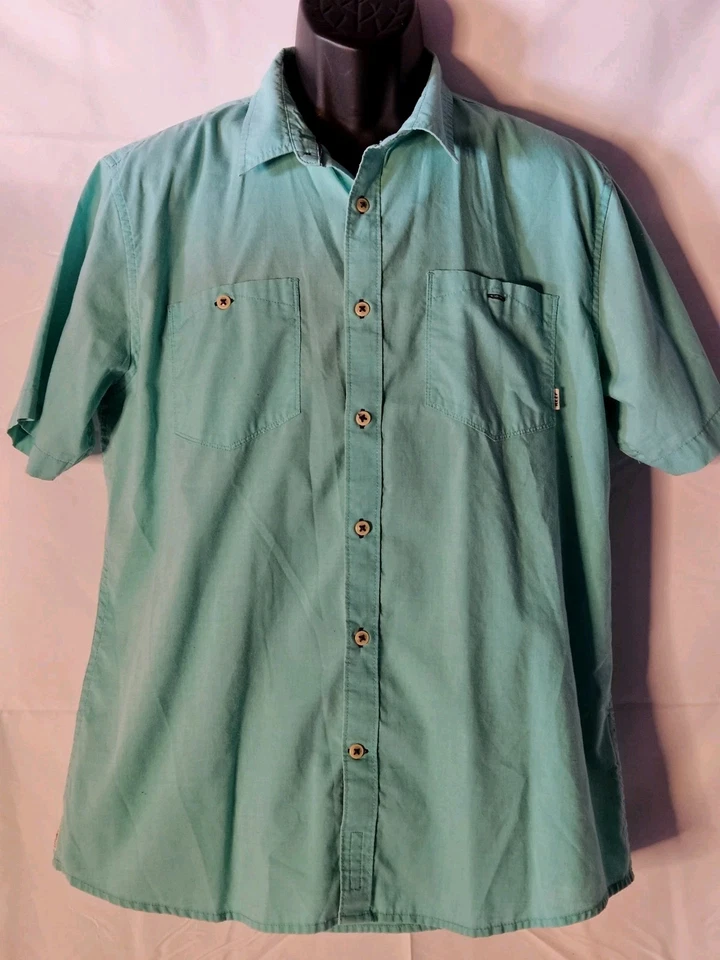 Reef 男式衬衫 L 码大号绿色纽扣短袖休闲冲浪滑板  — 第 2/4 张图片