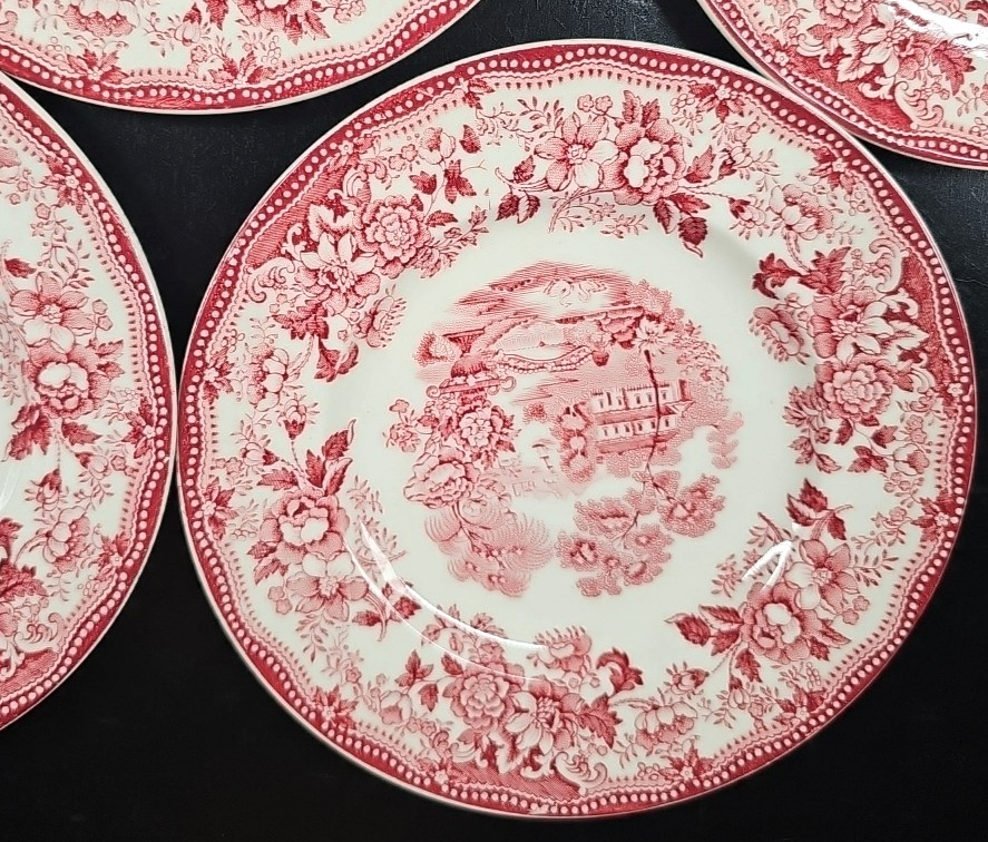 (5) Royal Staffordshire Tonquin Red Pink Bread Plates Set Vintage Cliff MCM Lot
