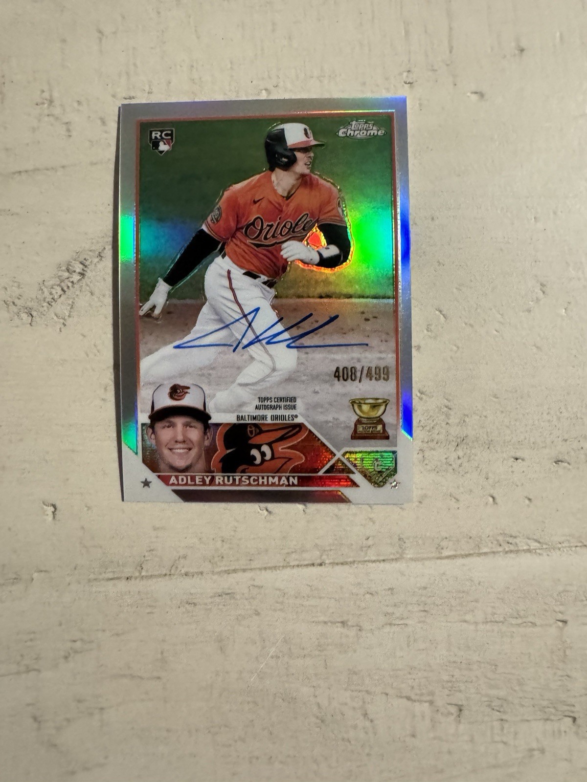 ADLEY RUTSCHMAN TOPPS CHROME 2023 ROOKIE AUTO #RA-AR ORIOLES RC REFRACTOR /499