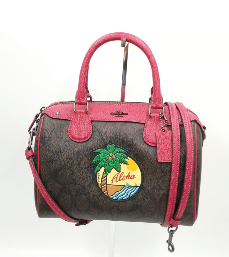Coach Mini Signature C Bennett Aloha Patch Brown/Pink Crossbody