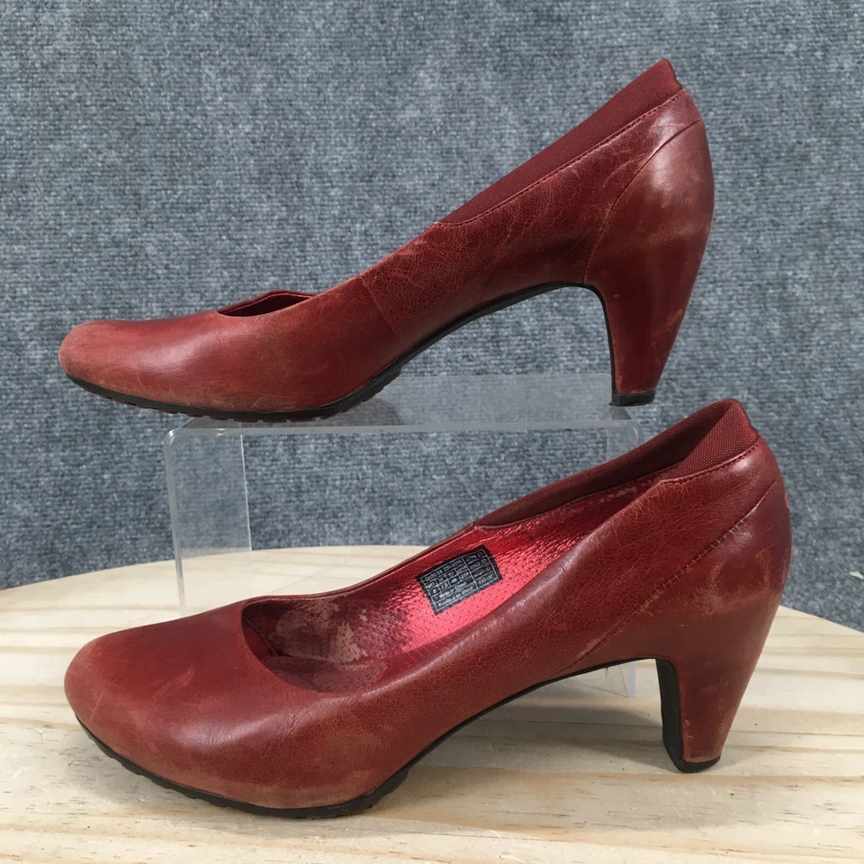 Sapatos femininos Tsubo 9 sapatos de couro vermelho salto casual biqueira amêndoa - Imagem 2 de 4