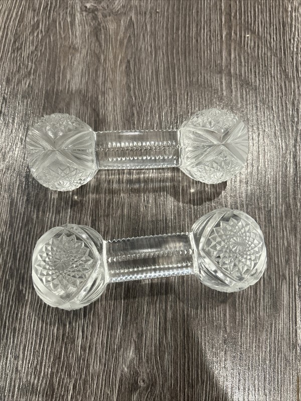 Two Large Vintage Clear Cut Glass Barbell Knife Rest 4.5 inches
