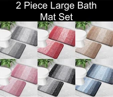 Large 2 Piece Ombre Microfiber Soft Thick Plush Bath Mat Set