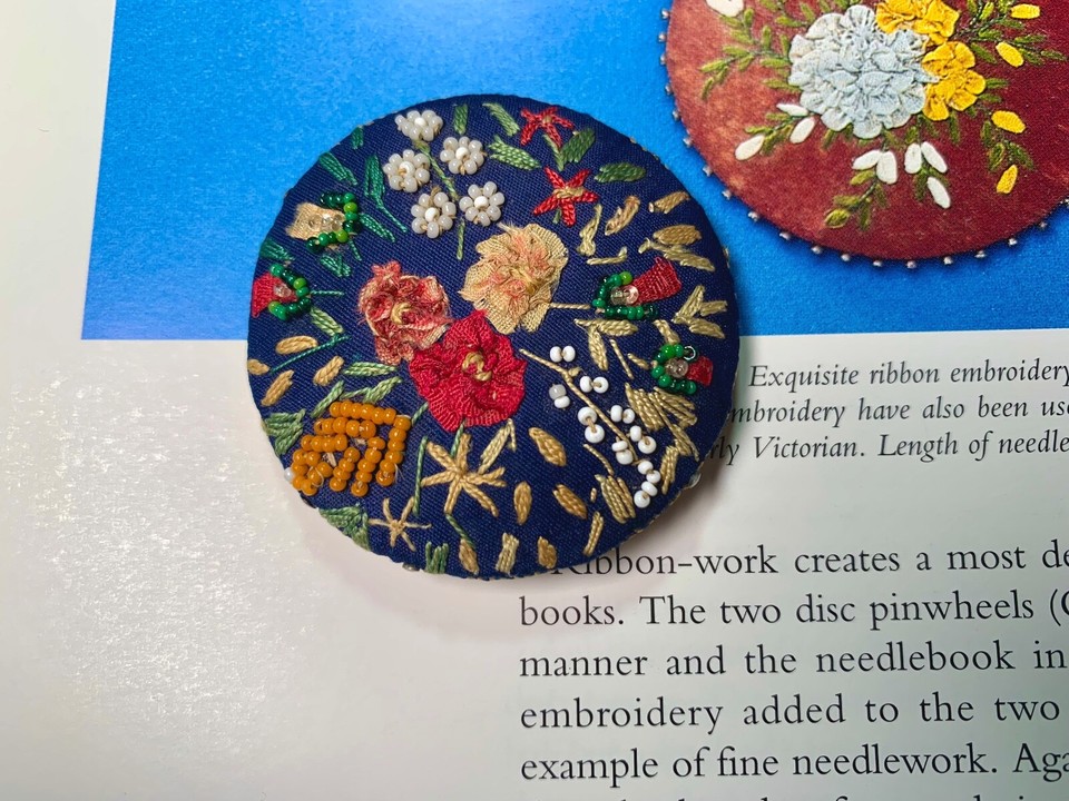Early Victoria Pinwheel Disc Silk Ribbon Flowers & Fine Bead ...