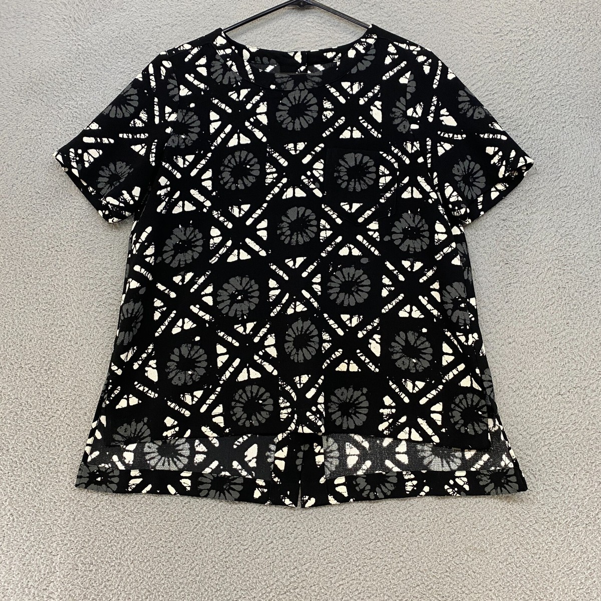 Madewell Top Womens Medium Button Back Grid Industry Sunburst Printed Office